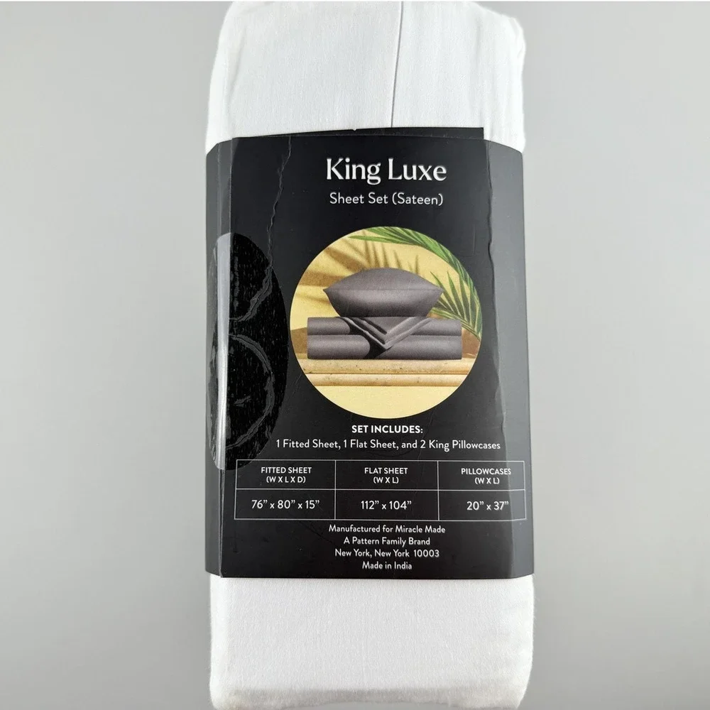 Miracle Made King Luxe Sateen Sheet Set White Self-Cooling Self-Cleaning